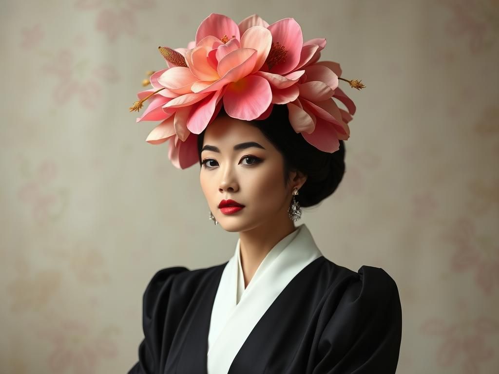 Woman in Floral Hat Inspired by Eiko Ishioka