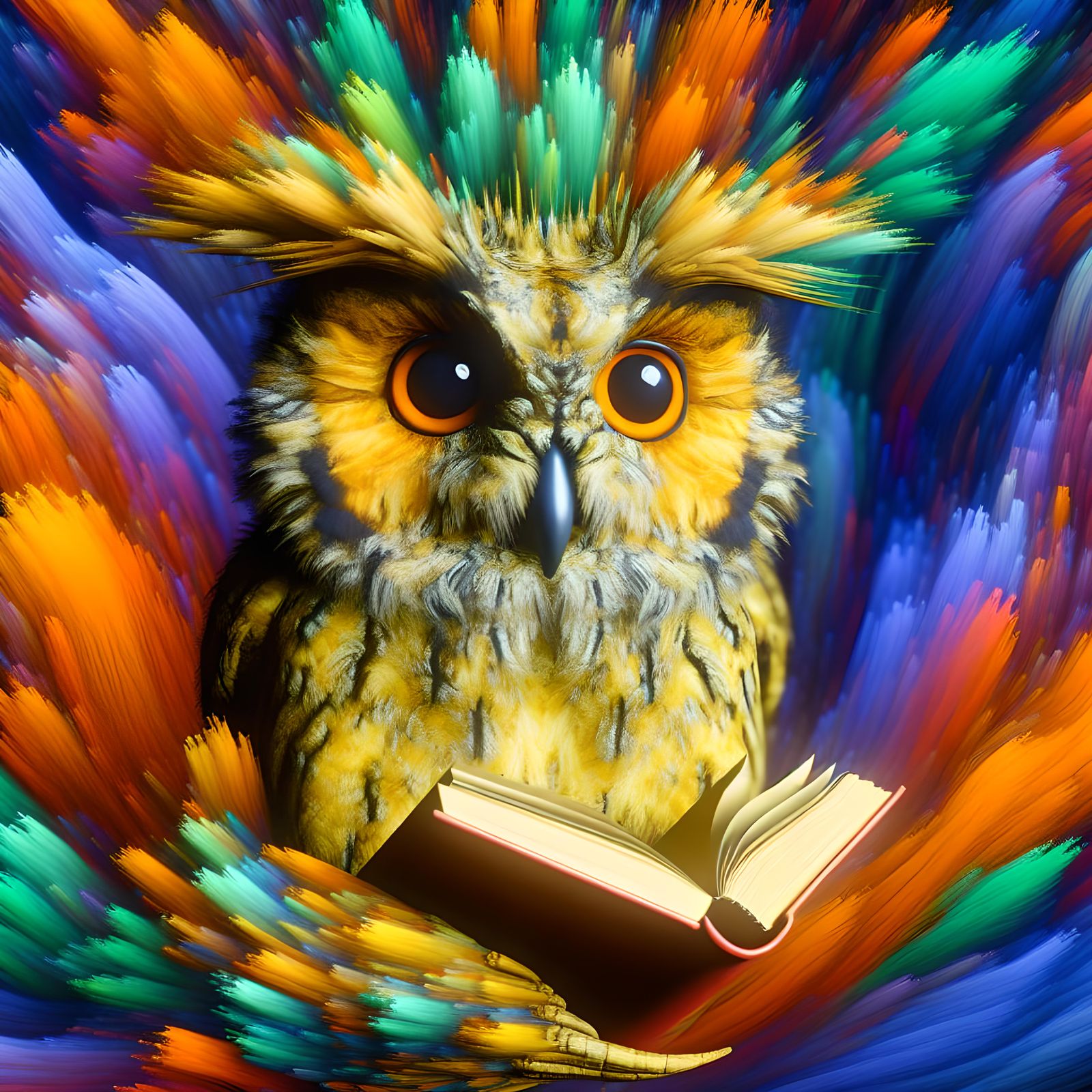 Bookworm Owl Trapped in Story, Hyperrealistic Concept Art