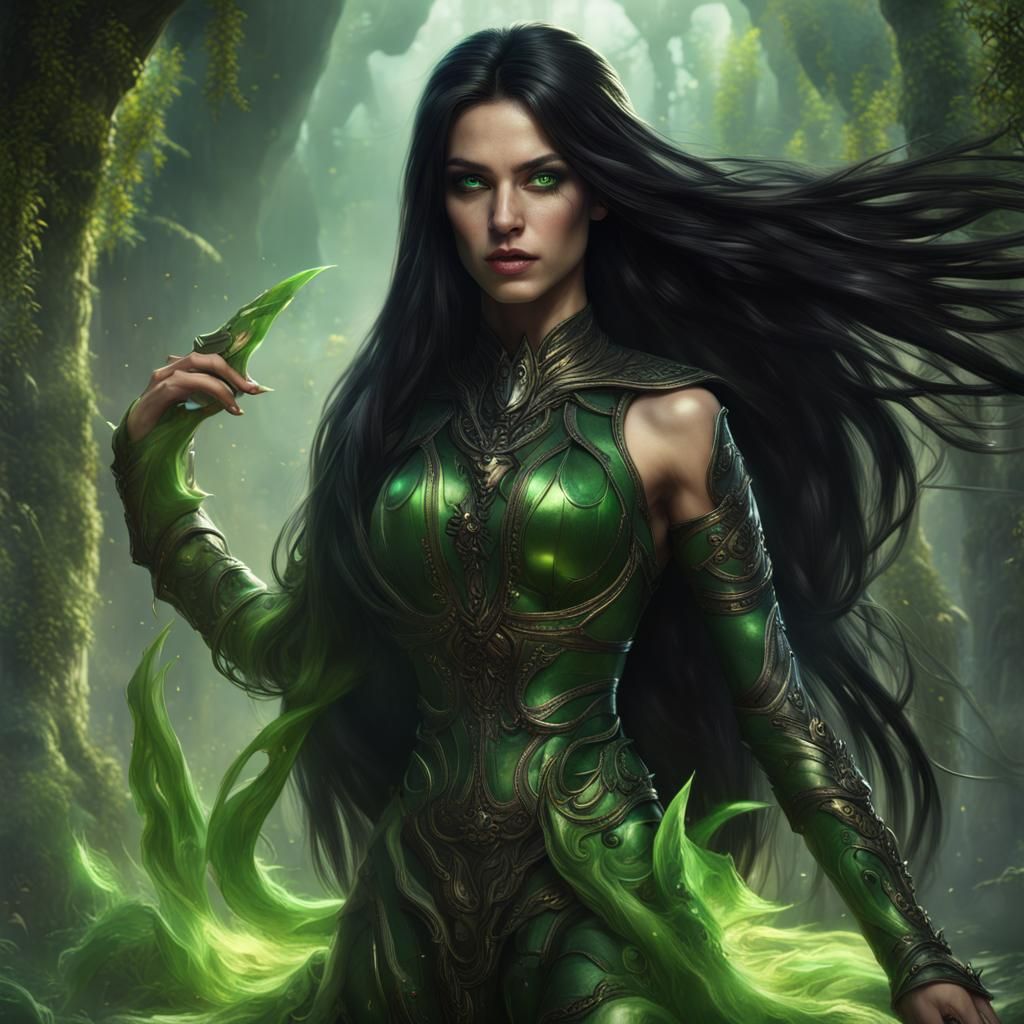 Amazon Woman with Green Eyes Fantasy Art