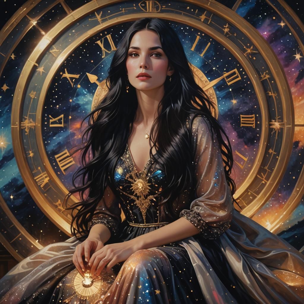 Elegant Woman with Clock in Luis Royo Style