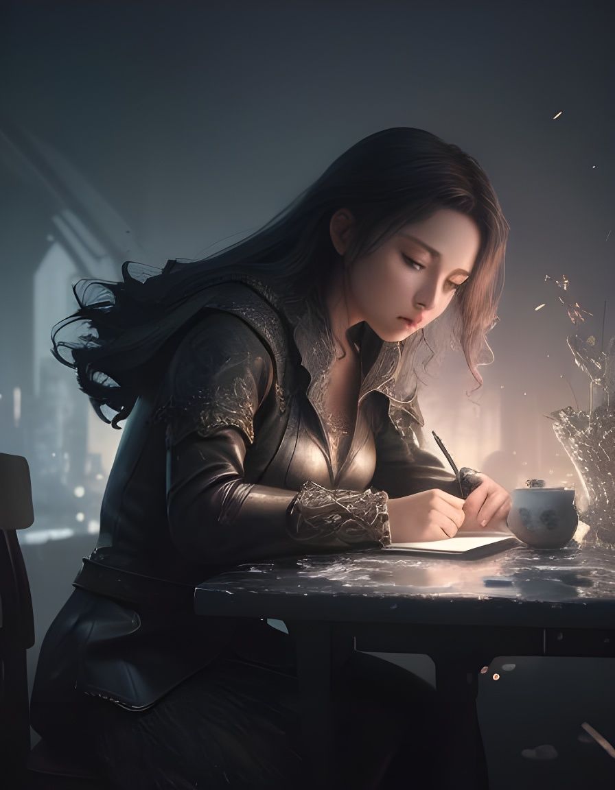 A beautiful young woman writing poetry