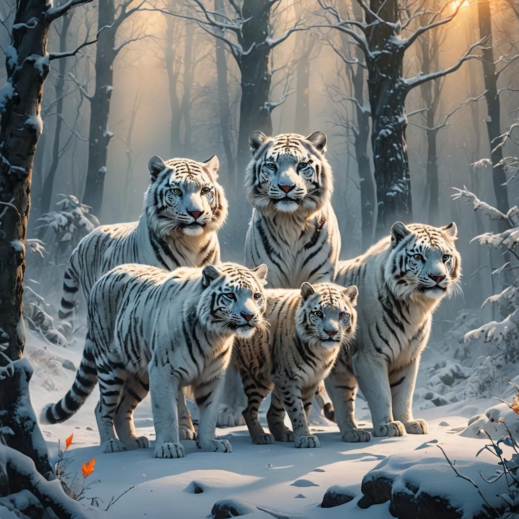 Majestic Animals in Snowy Forest Concept Art