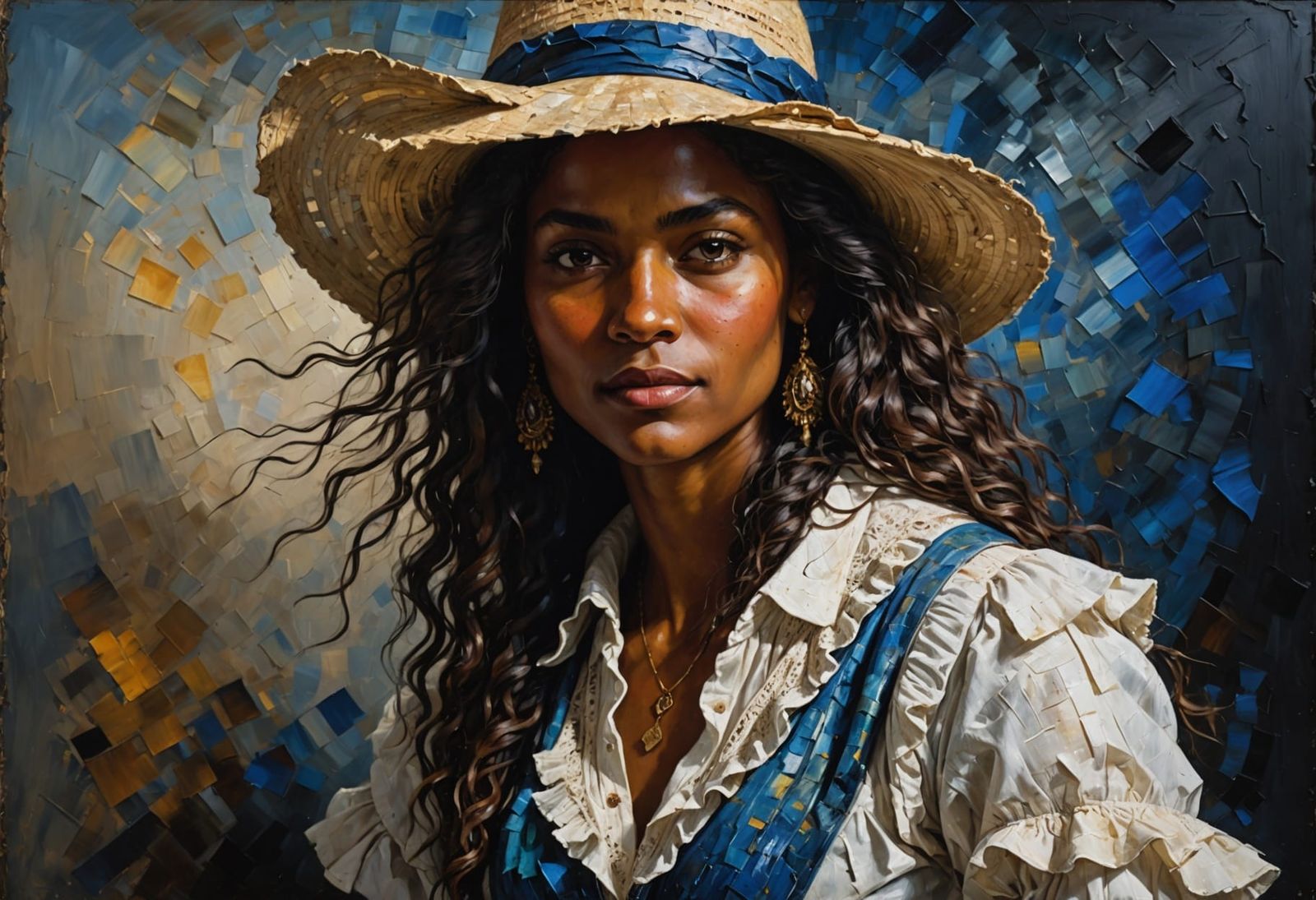 Regal Woman Portrait in Bold Impasto Style