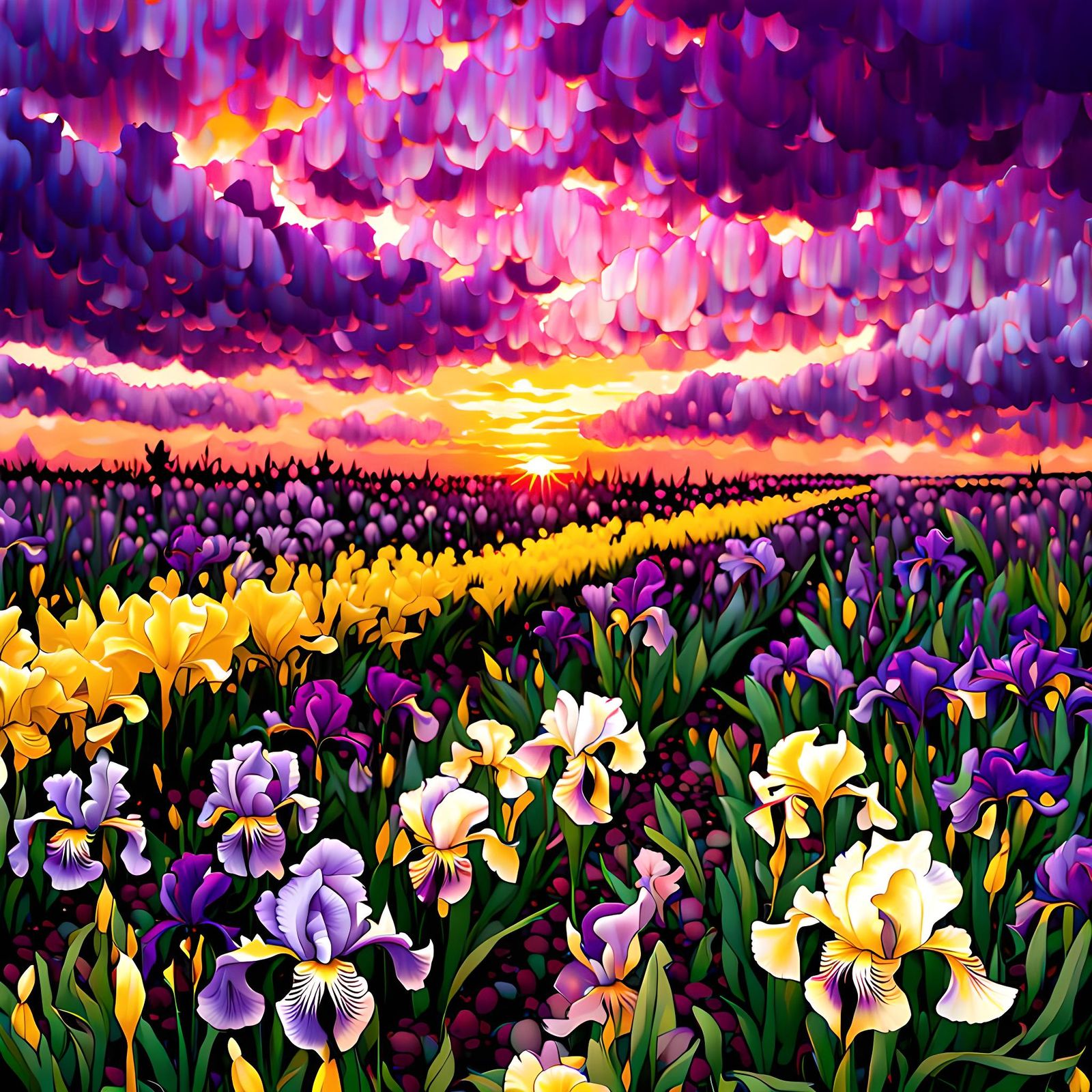 Horizon of Irises at Sunset