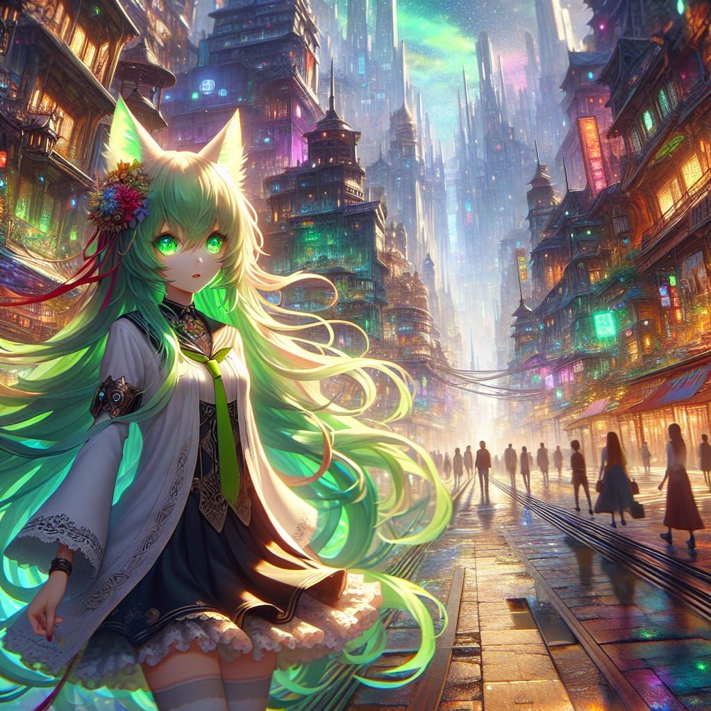 Anime Girls Strolling Down City Street in Detailed Matte Pai...