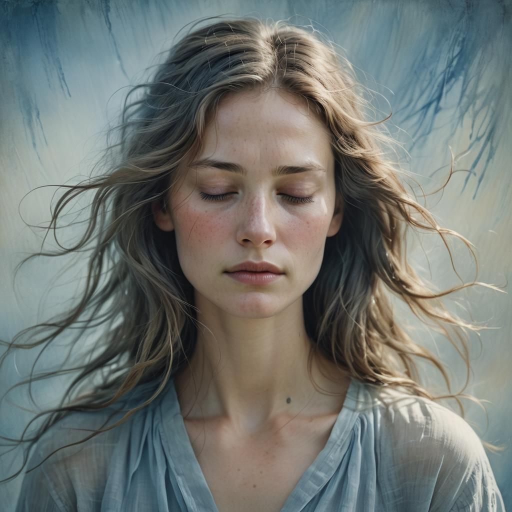 Serene Woman Portrait in Watercolor Style