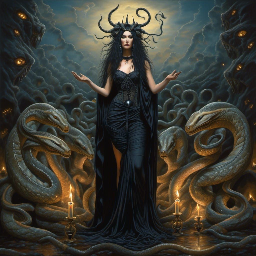 Hecate at the Crossroads: A Surreal Oil Painting