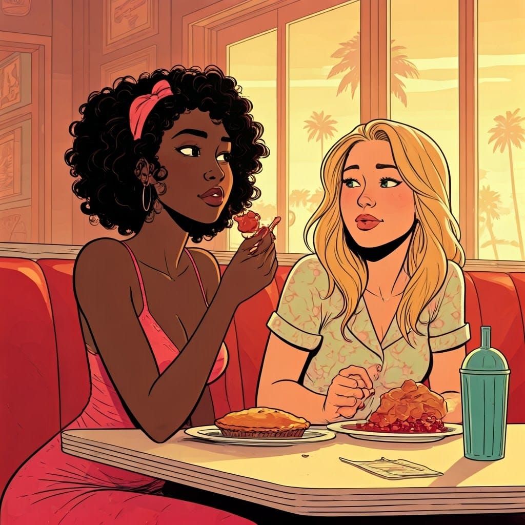 Friends Savor Cherry Pie in Vintage Diner