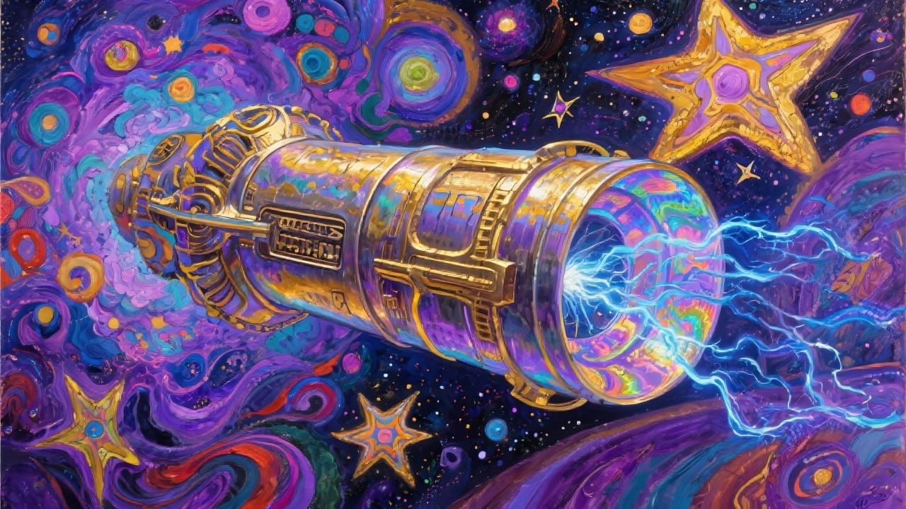 Iridescent Cylinder in Cosmos as Impasto Oil Painting