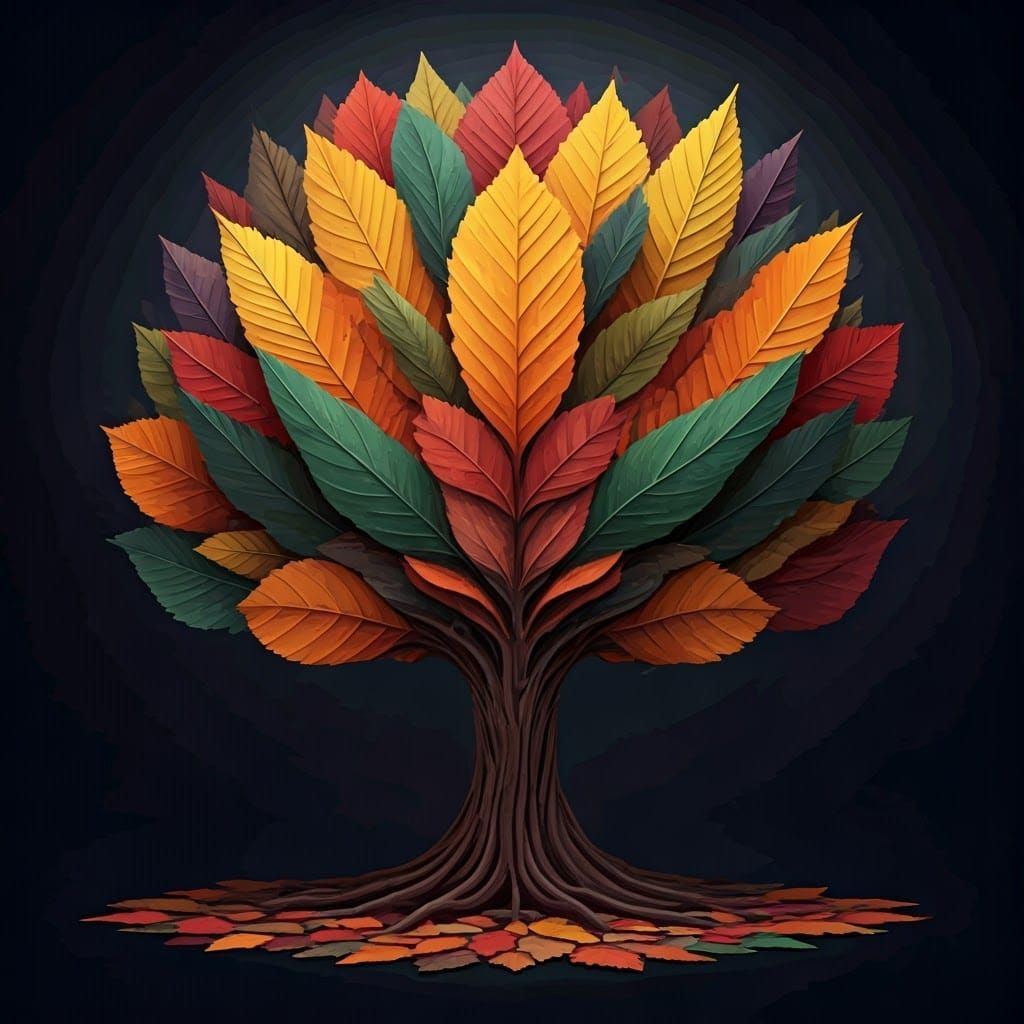 Vibrant Fall Tree in Paper Collage Style