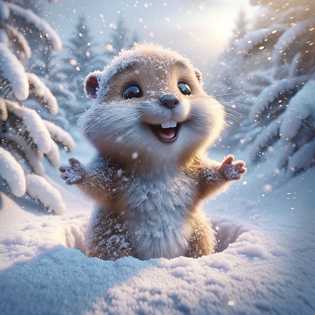 Snowy Baby Happy Groundhog