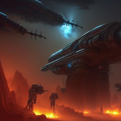 Warhammer 40K Gothic Space Barge Over Alien World