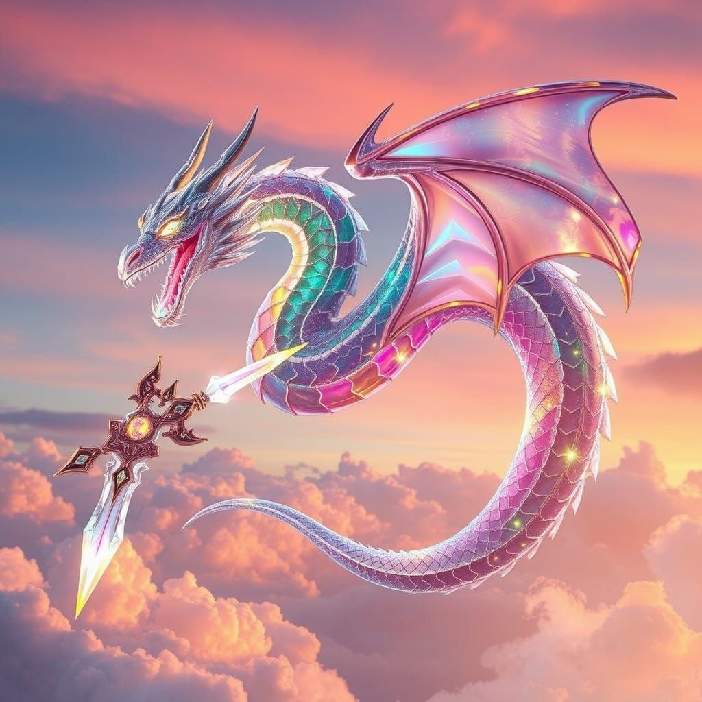 Crystal Dragon Soaring Through Dawn Sky