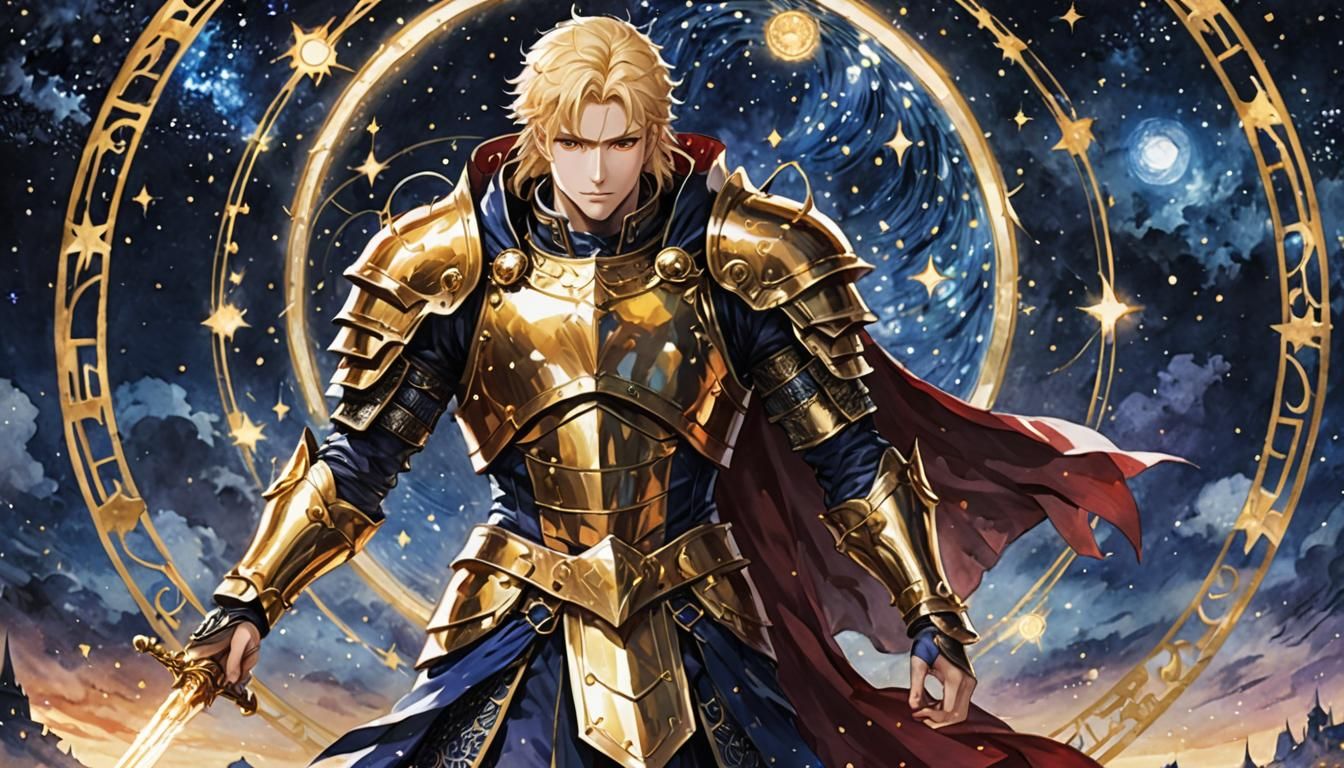 Gilgamesh in Golden Armor, Watercolor Anime Style
