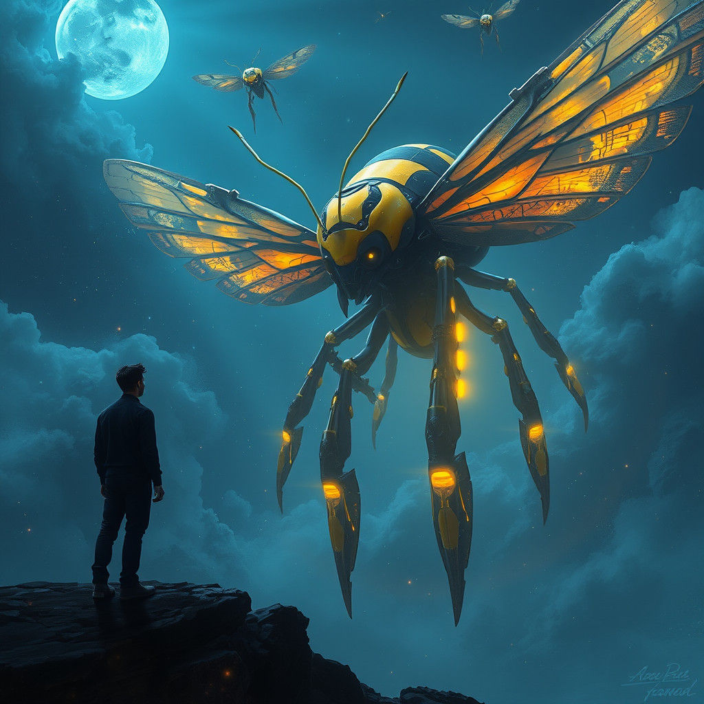 Ethereal Robot in Biomechanical Dreamscape