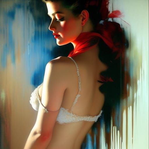 Vibrant Pin-Up Illustration with Ink Splashes