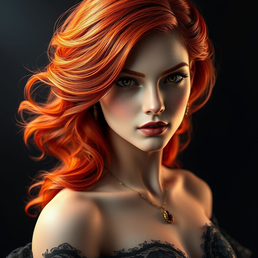 Hyper-Realistic Digital Portrait of a Redheaded Woman in Ele...