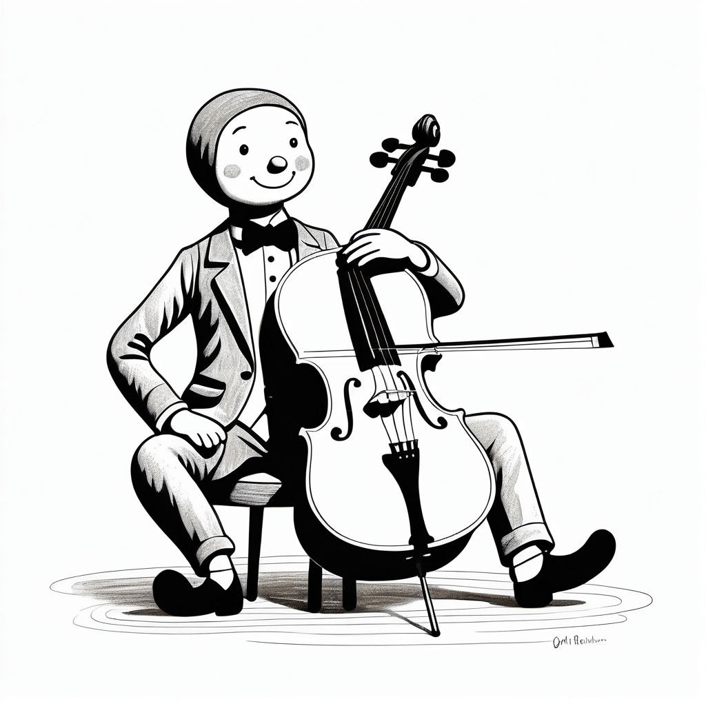 A Whimsical Gingerbread Man Plays Cello in Elegant Black and...