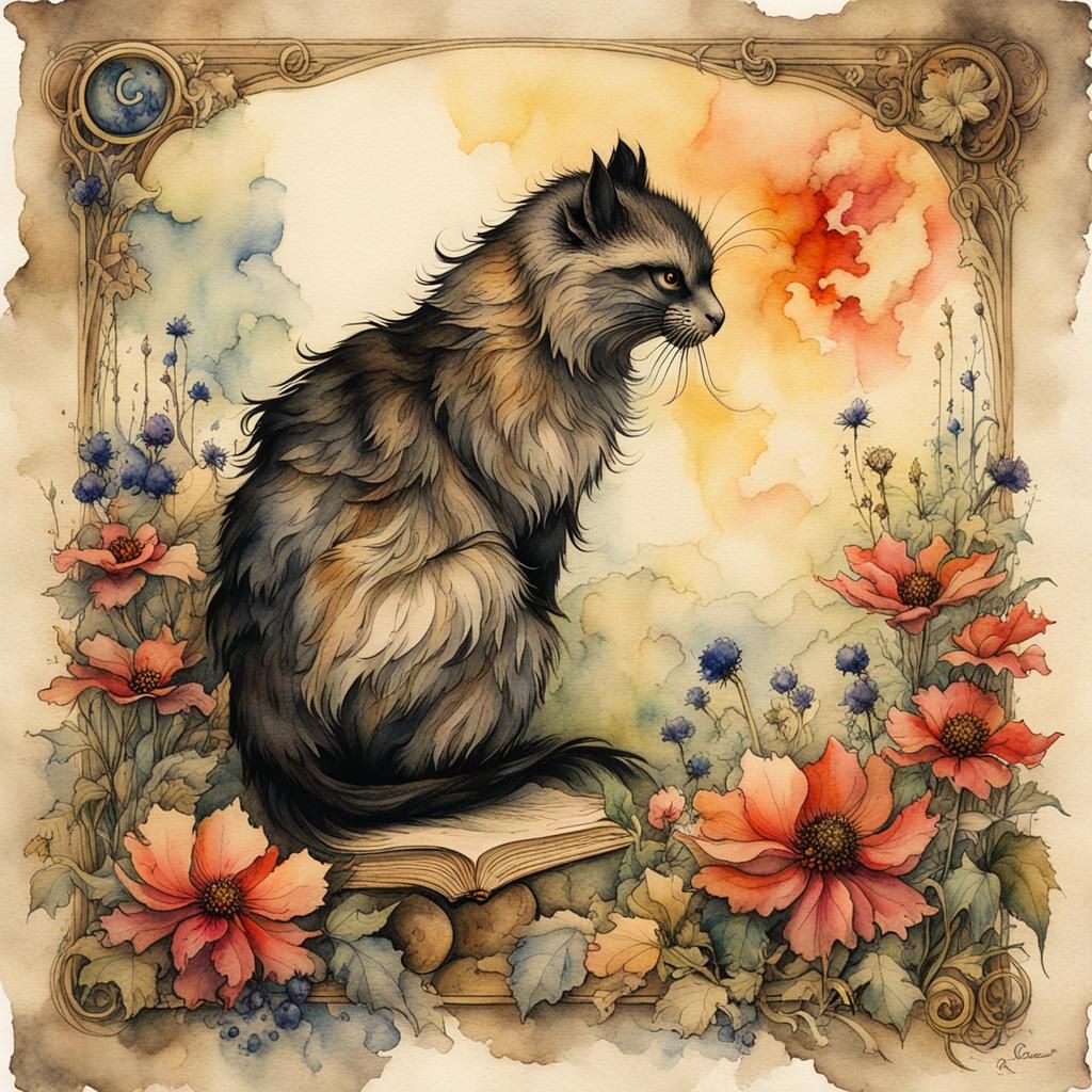 Whimsical Watercolor Grimoire on Parchment Paper