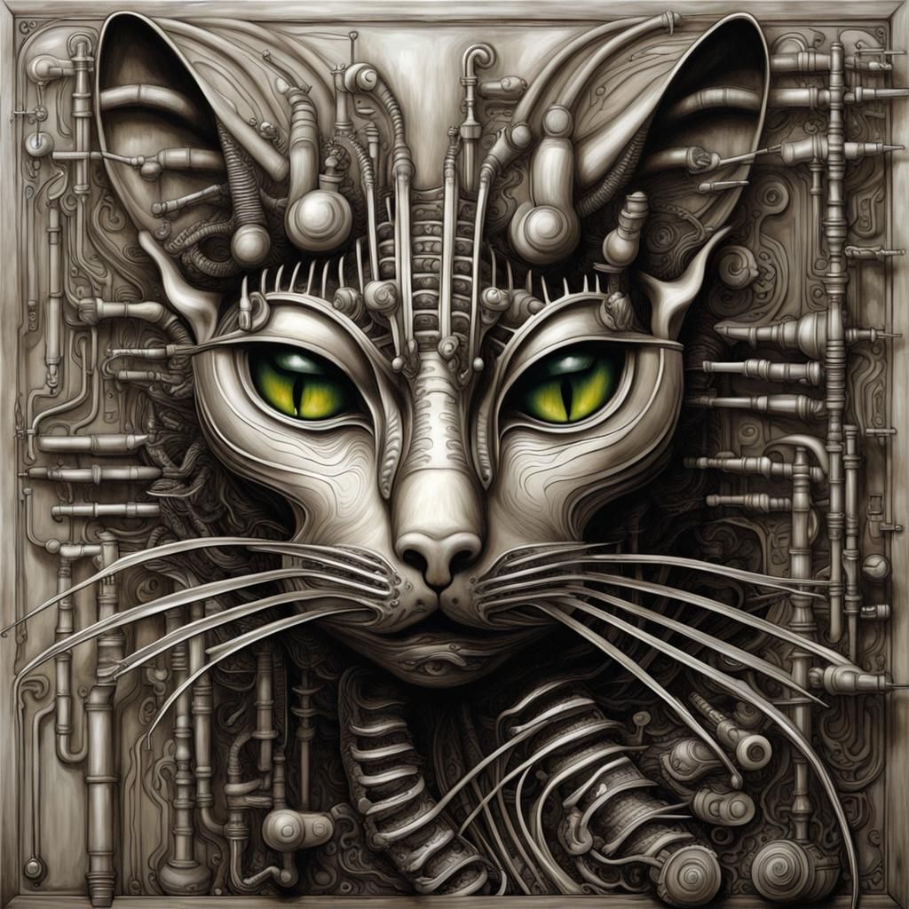 Biomechanical Cat Inspired by Dark Fantasy Art