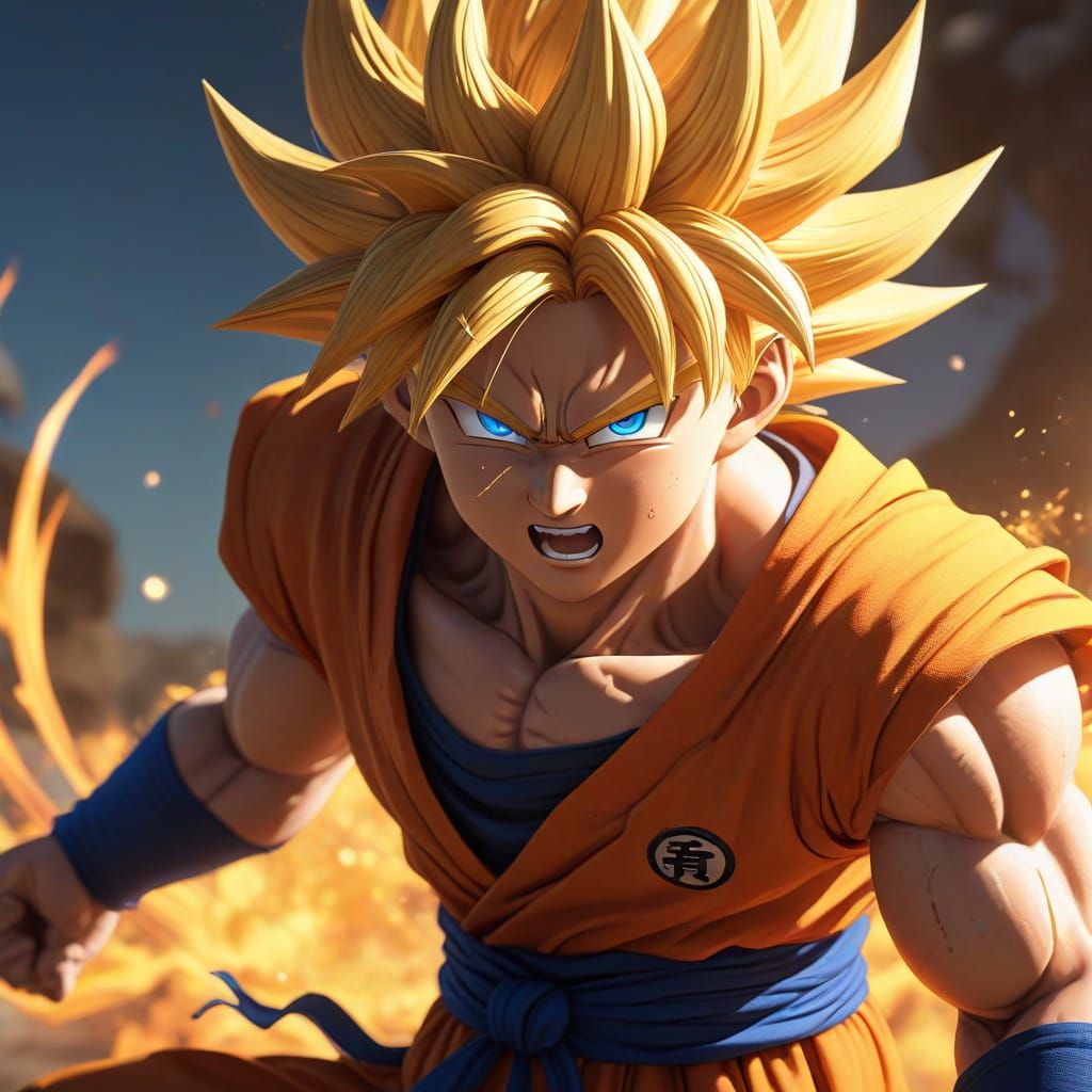 Golden Warrior Unleashed: Intense Super Saiyan Close-Up