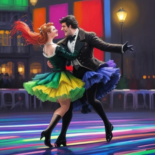 Pompidou Centre with Can-Can Dancers as Oil Painting