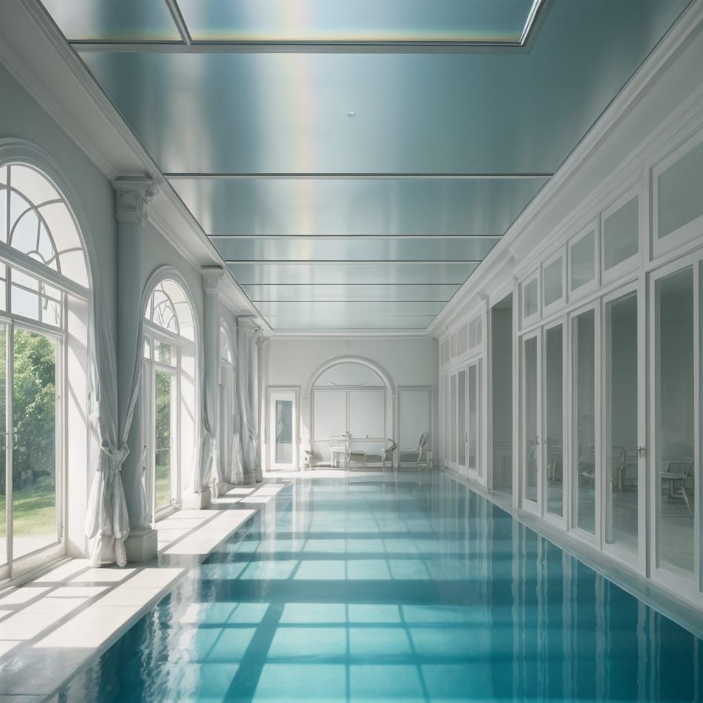 Liminal Cleanrooms Interior with Rainbow Cloud Wallpaper