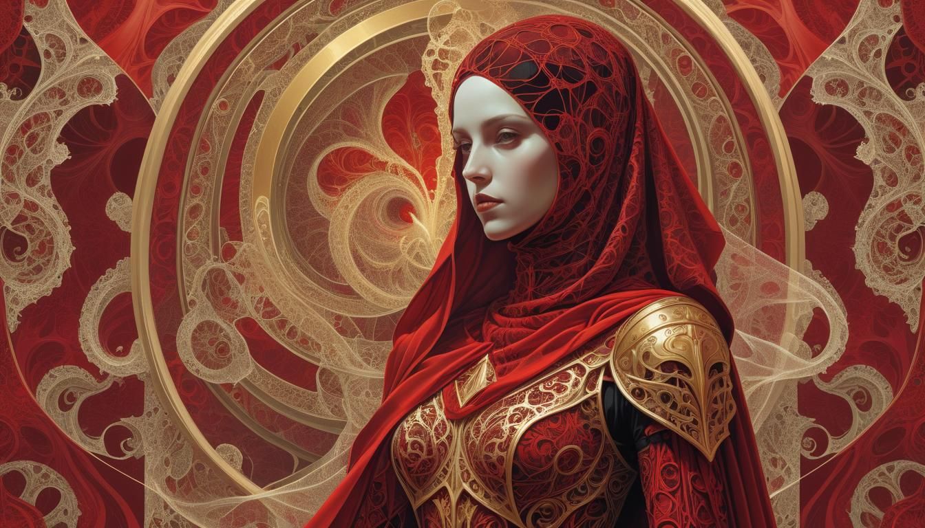 Female Knight in Red Veil: Psychedelic Pixel Art