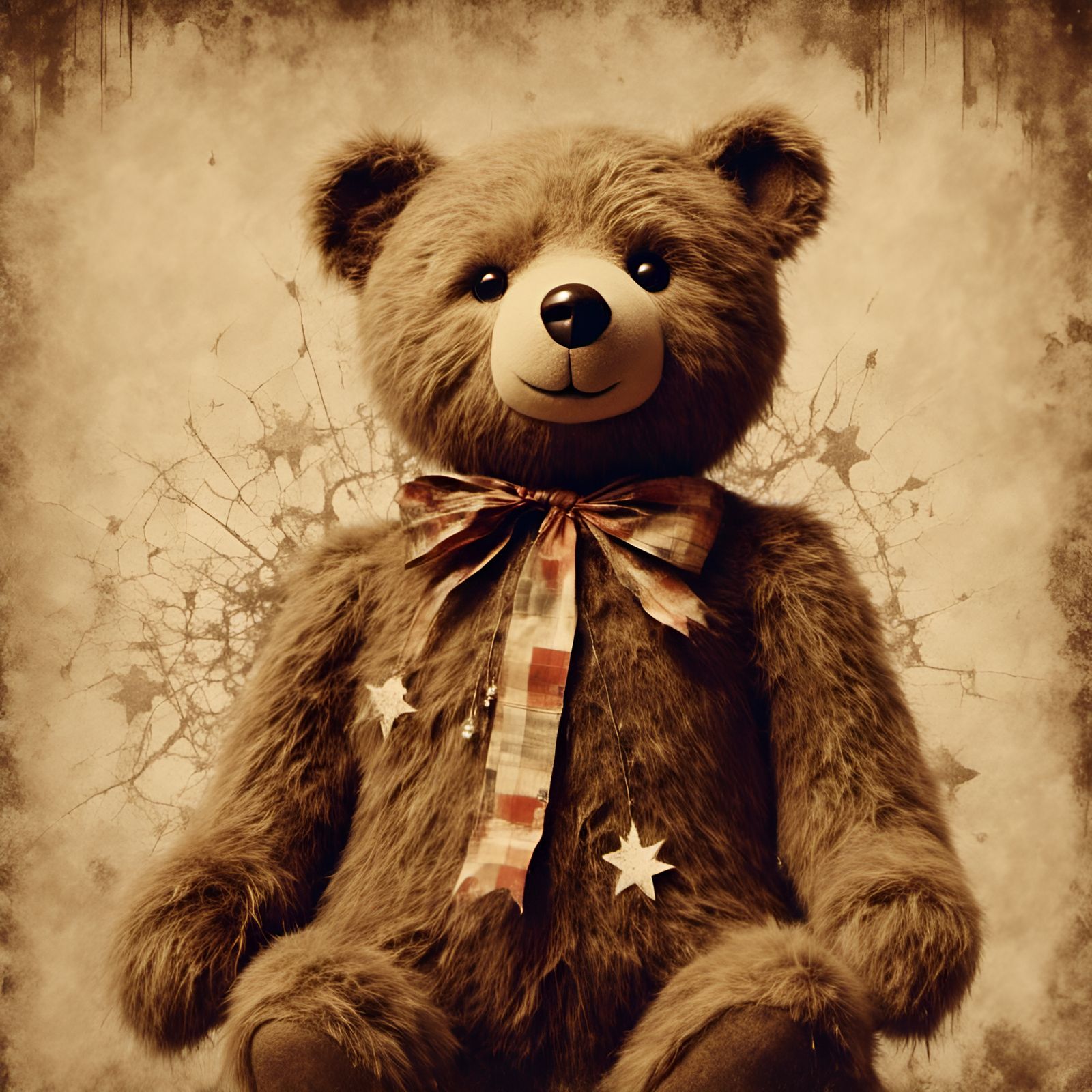 Vintage Christmas Teddy Bear Illustration in Sepia