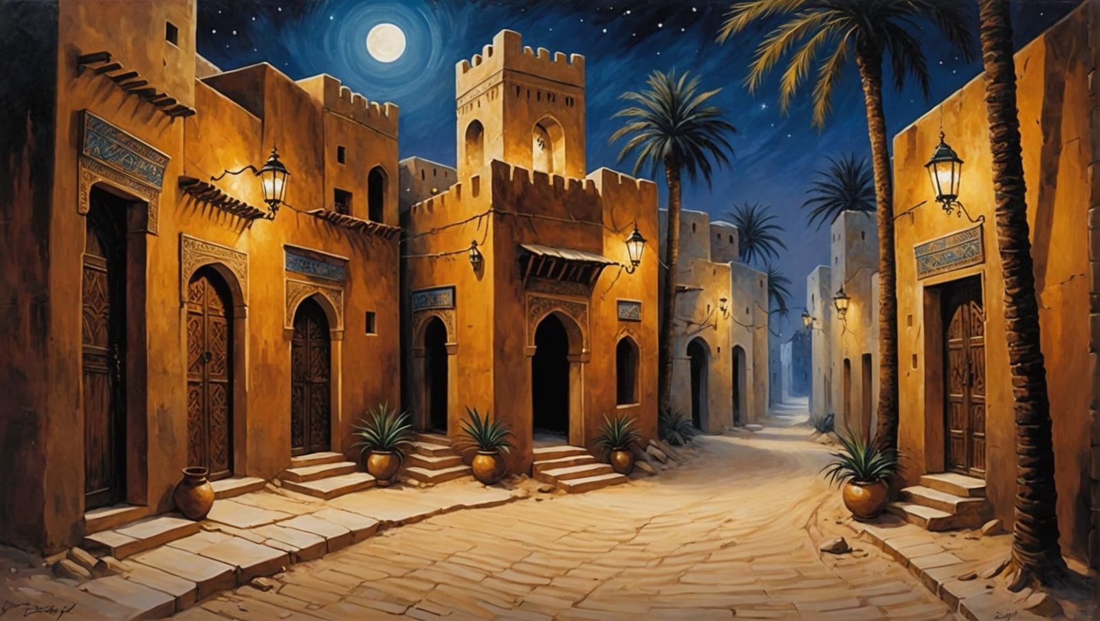 Picturesque Arabian Village Alley in Noir Acrylic