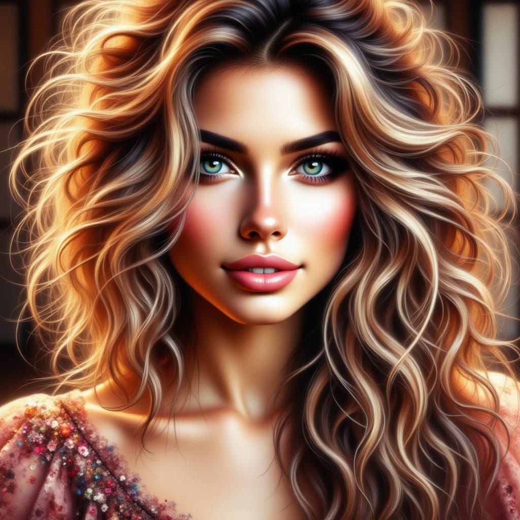 Expressive Woman Portrait in Watercolor Acrylic Style