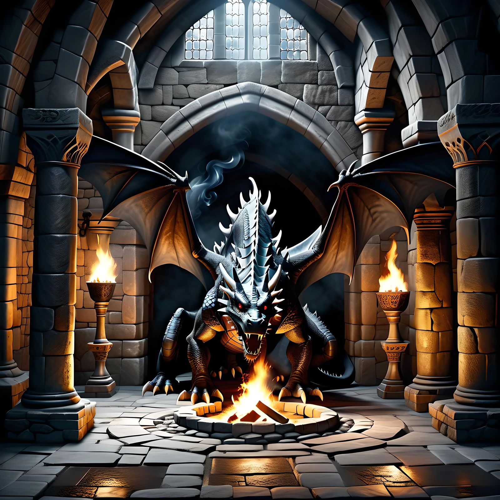 Medieval Dragon Lair with Smoke and Fire