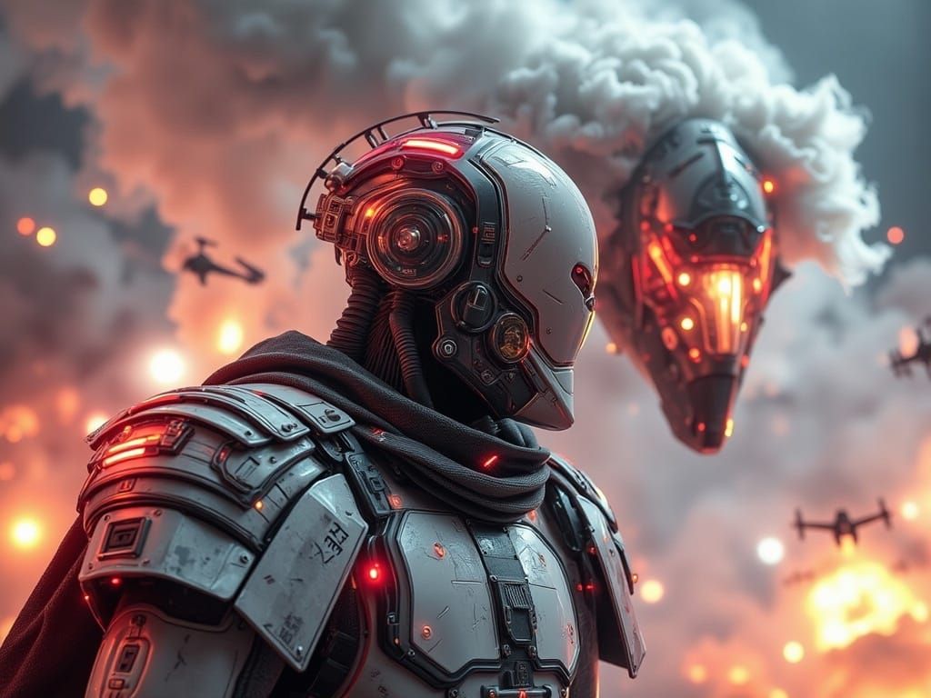 Cyberpunk Sith Lord in Double-Exposure, Glitched and Pixella...