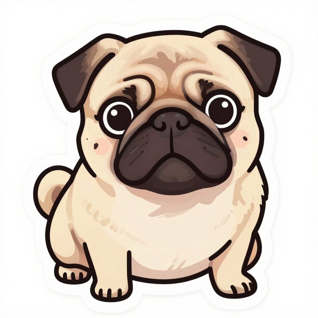 Cute Pug Dog Sticker in Cartoon Style