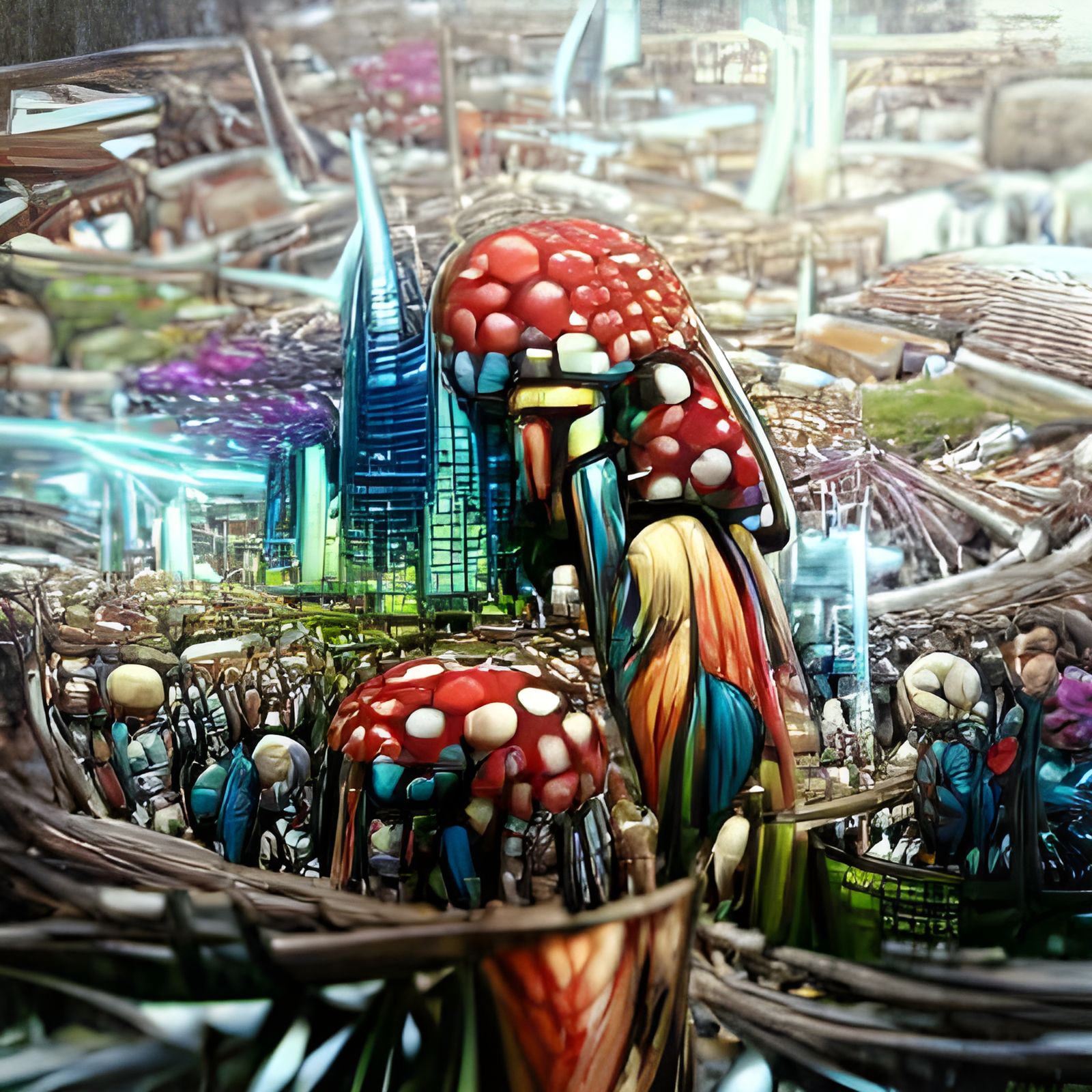 Psychedelic Cyberpunk Mushroom Megalopolis with Millions of ...