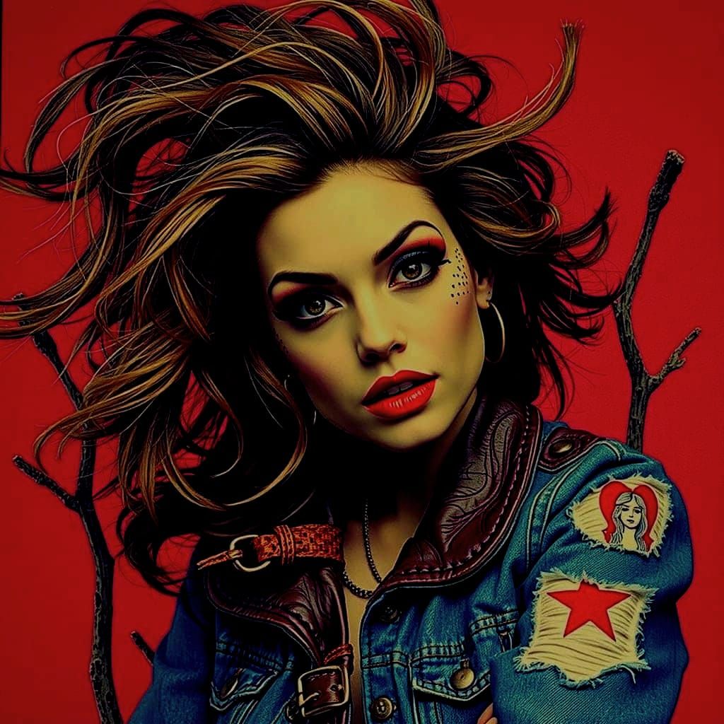 Rough Glamour Woman with Defiant Gaze