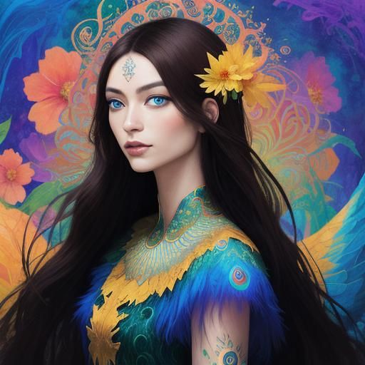 Dragon Peacock Woman in Dreamy Impressionist Style