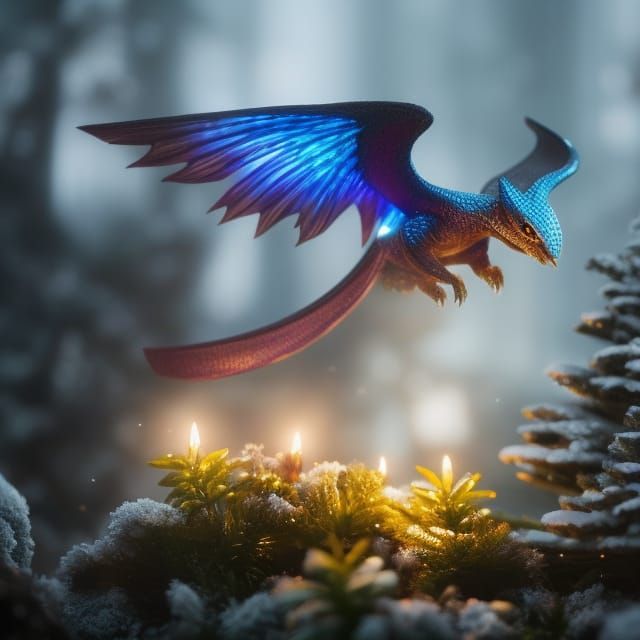Festive Baby Dragon Celebrates Christmas in Castle