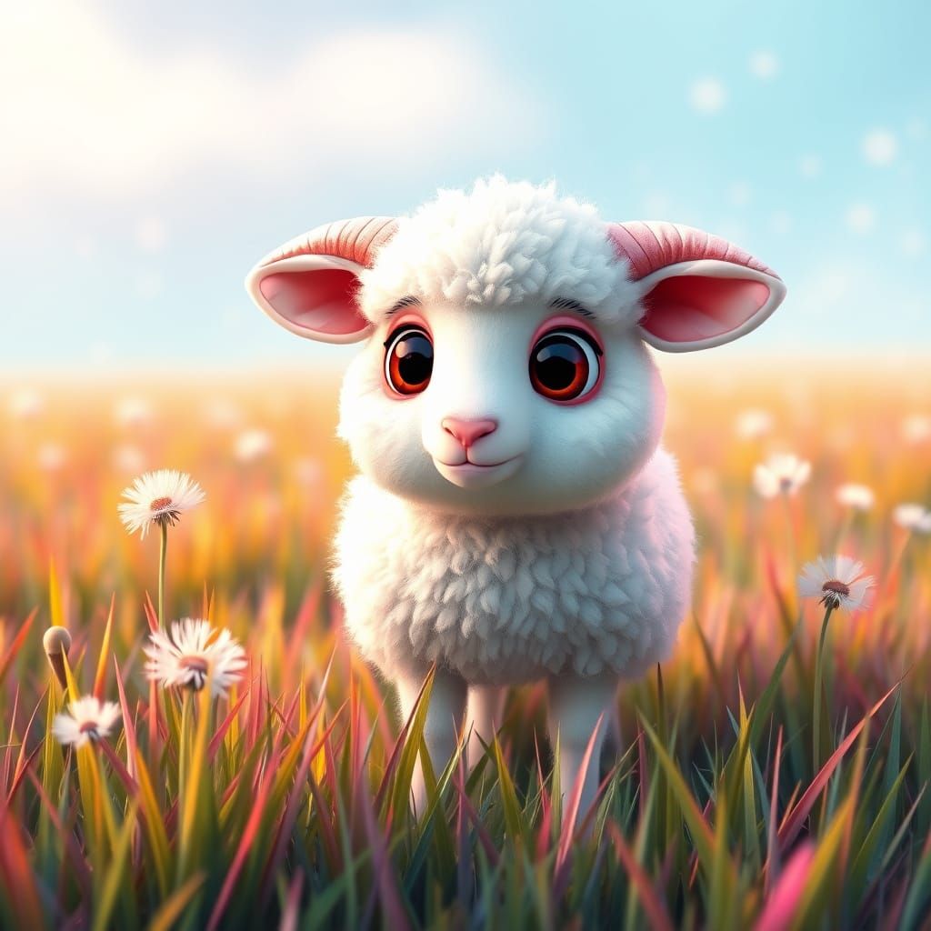 Pastel Sheep in Rainbow Field, Dreamy Illustration