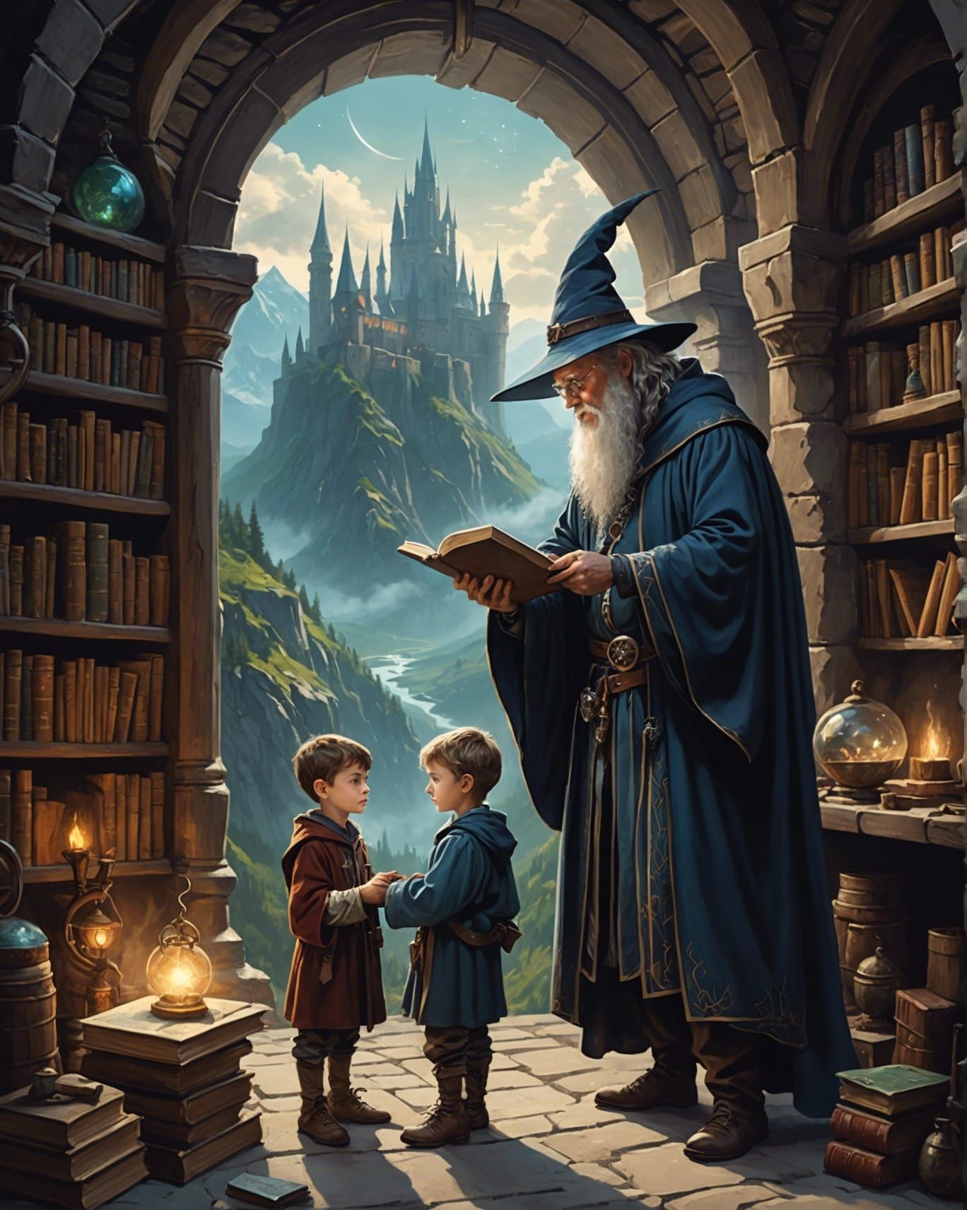 Wizard and Apprentice in Mountain Lair