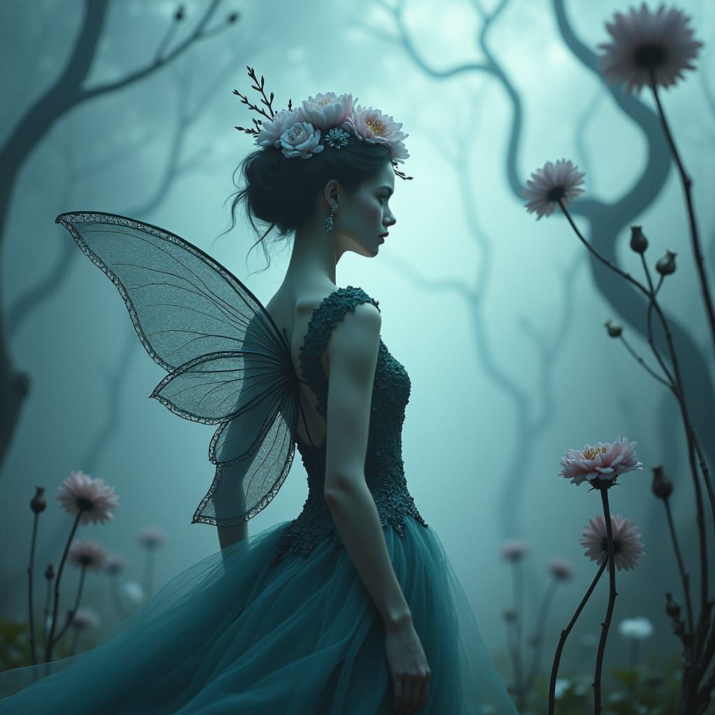 Ethereal Fairy in Dreamscape with Floral Adornments