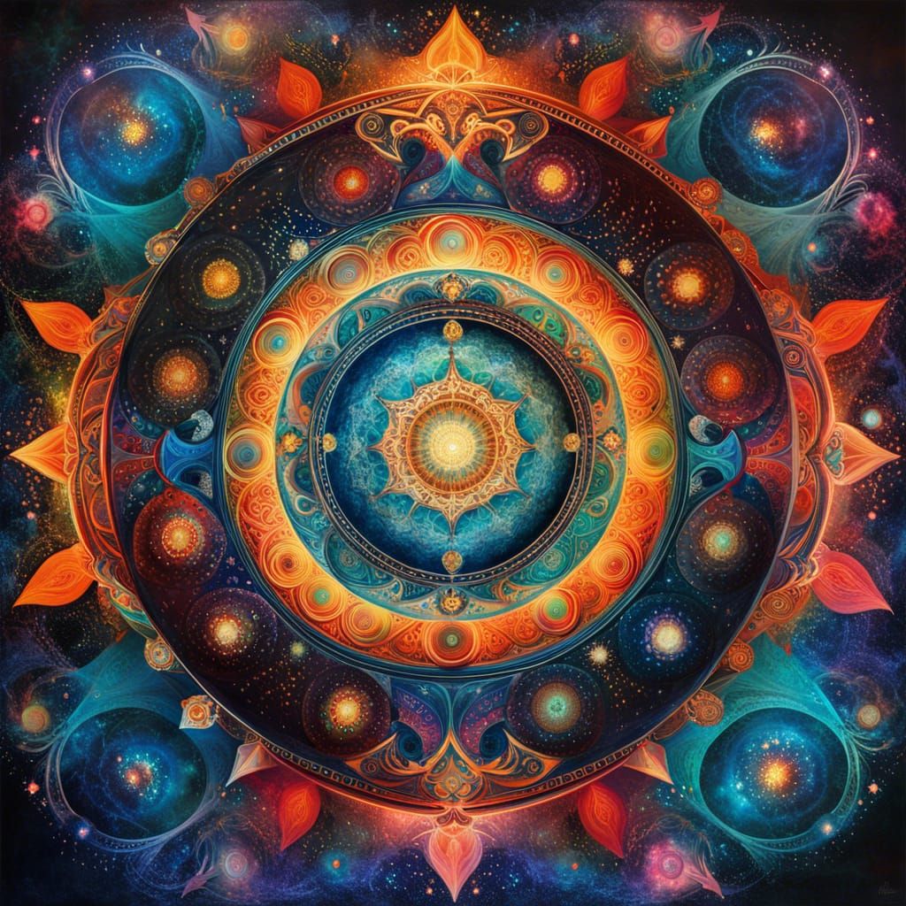 Luminous Multiverse Mandala in Rococo Style
