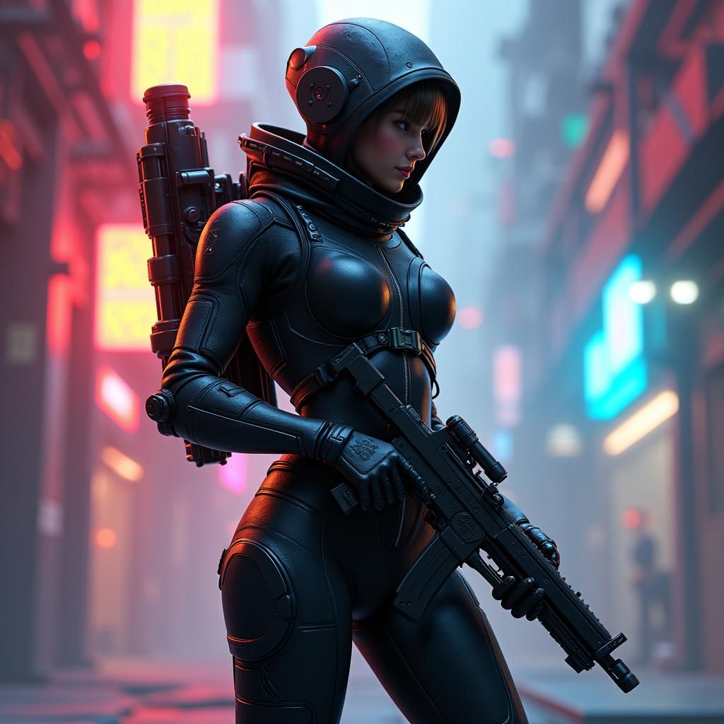Futuristic Female Soldier in Sci-Fi Environment