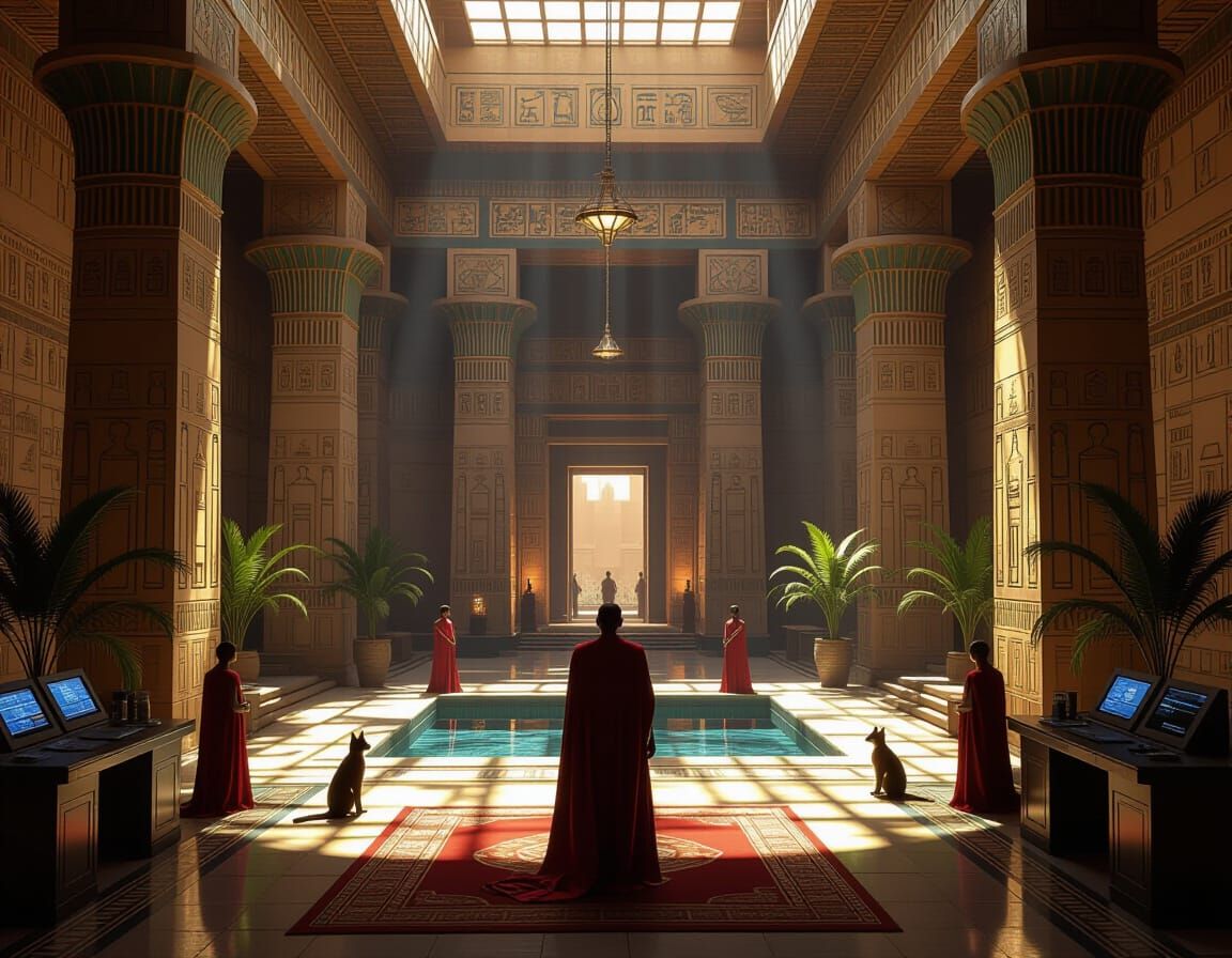 Ancient Egyptian Temple Lair with Futuristic Control Room