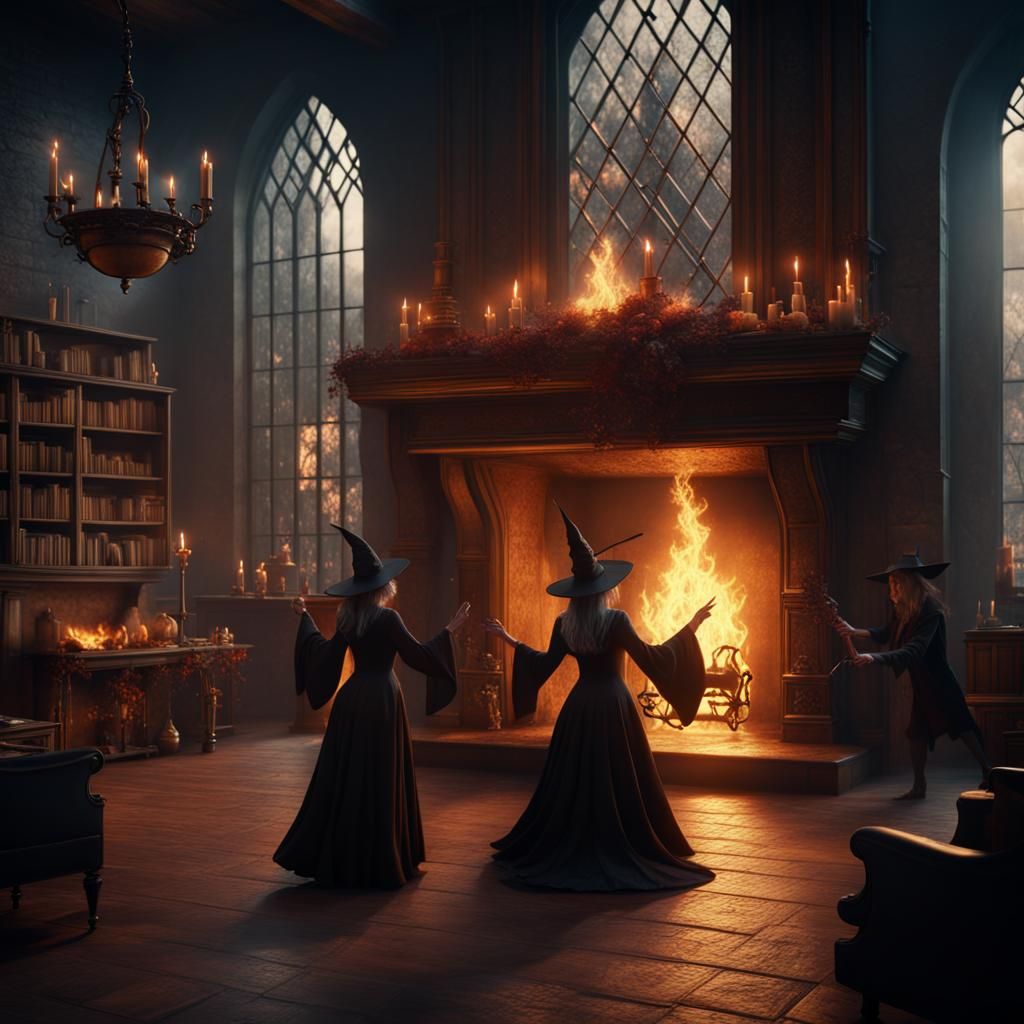 Witches Dancing at Hogwarts: Detailed Matte Painting