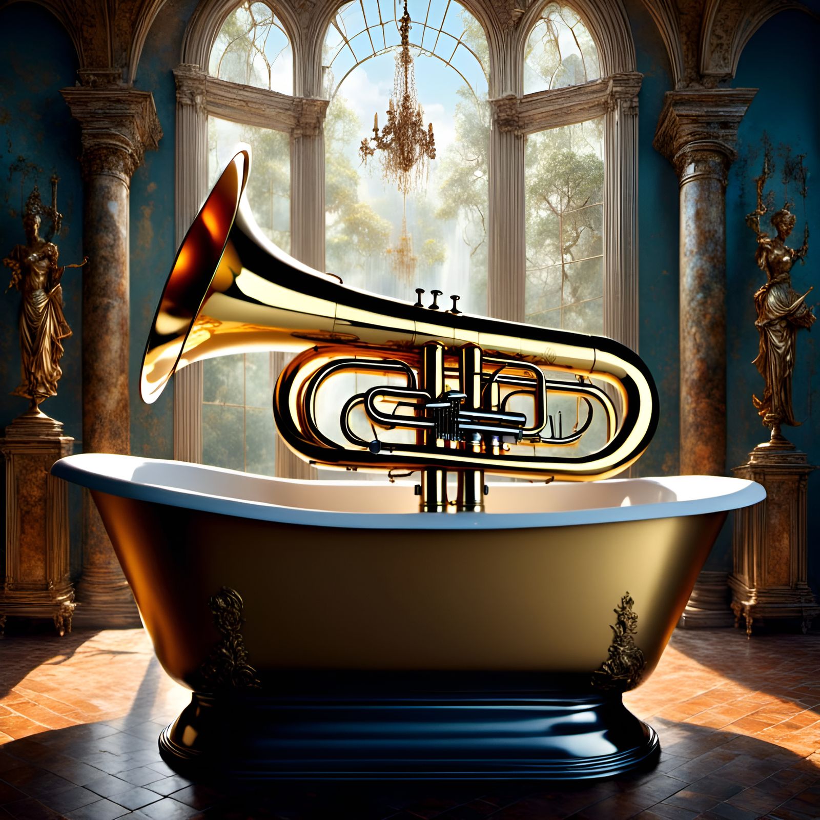 Tuba's Bath: A Renaissance-Meets-Hyperrealism Portrait