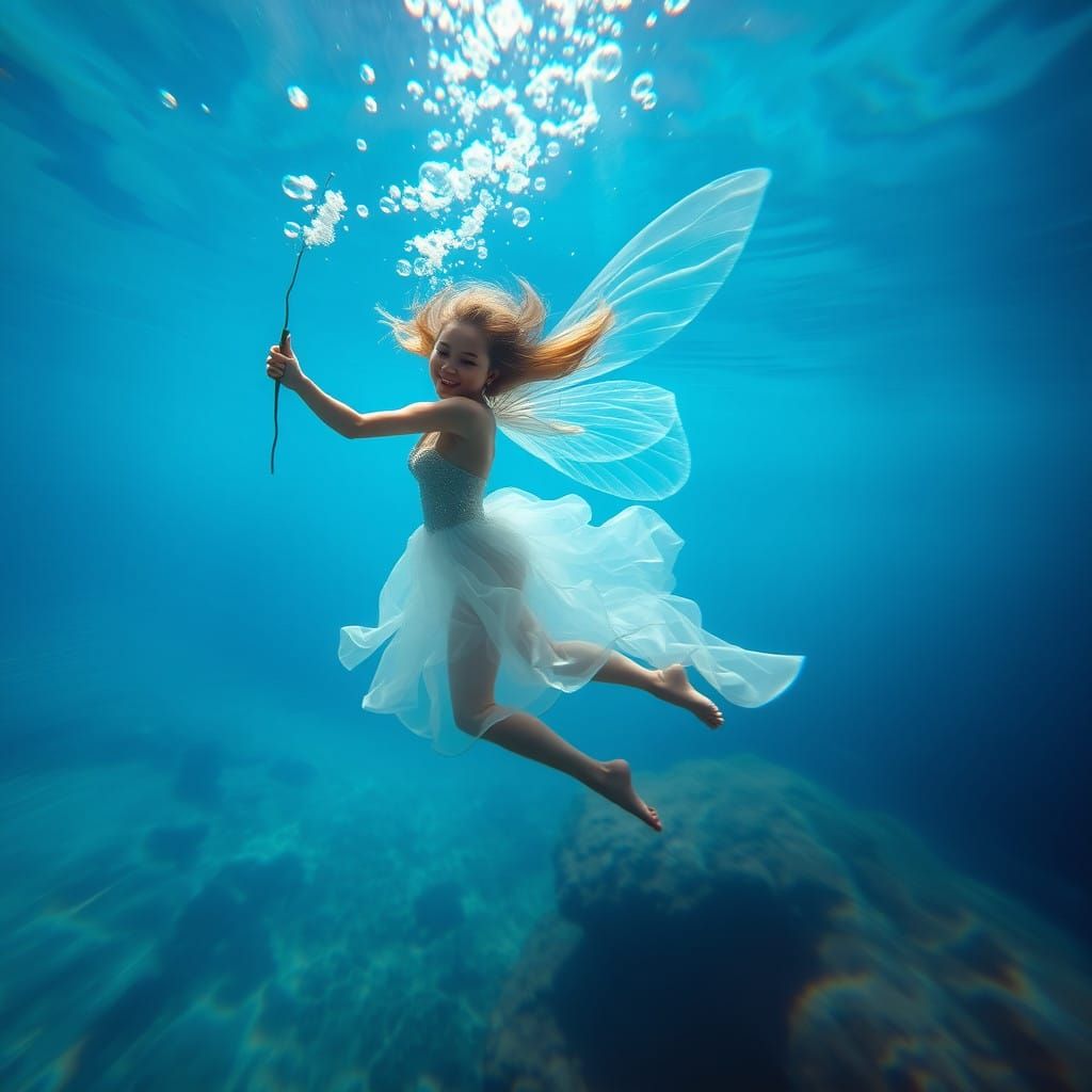 Fairy Unveils Her Magic Amidst Oceanic Ripples