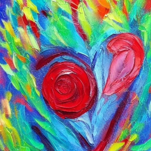 Valentine's Red Rose Heart in Expressionist Oil Painting