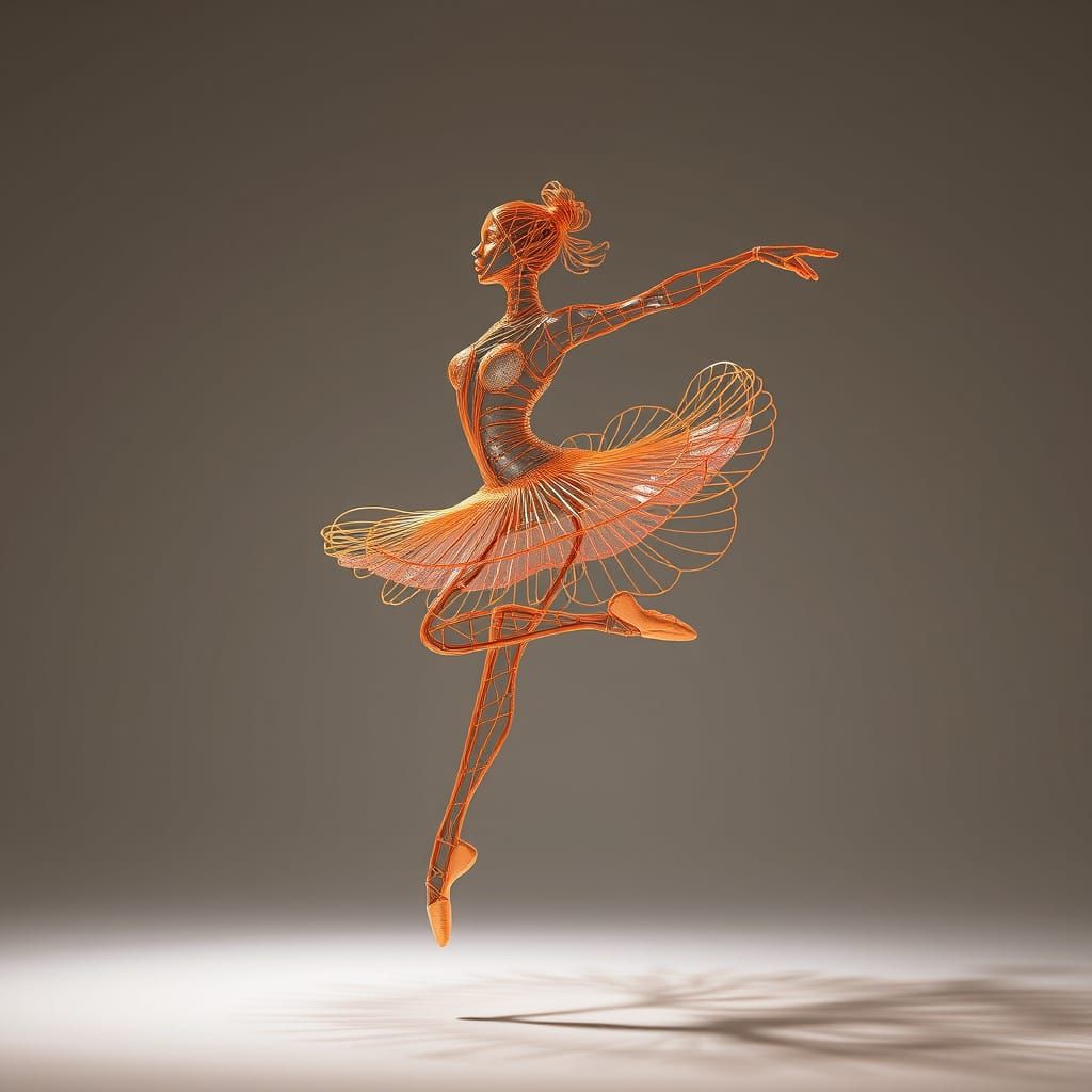 Copper Wire Ballet Dancer Sculpture in Futuristic Style