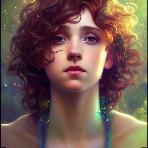 Goddess Portrait with Colorful Hair, Hyperdetailed Art